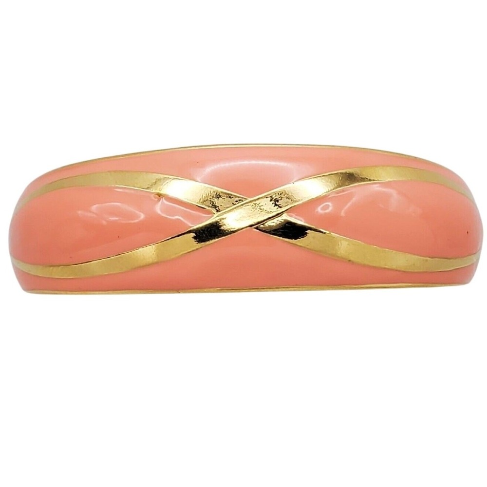 Avon Bangle Coral Enamel Gold Tone X Detail Vintage 1990s Modern Cuff Bracelet